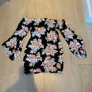 Reformation Off Shoulder Bell Sleeve Mini Dress